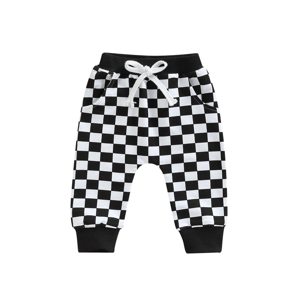 Newborn Toddler Baby Boy Pants Cotton Checkerboard Plaid Jogger Pants Elastic Waist Casual Pants Trousers 0-3T