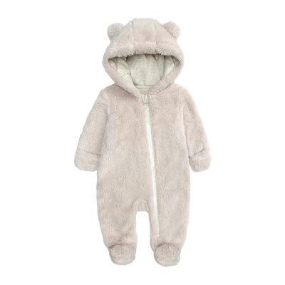 Fleece Romper Outerwear Coat Boy Jacket Footed Jumpsuit Hooded Girl Baby Girls Black Jacket Kids (Beige, 3-6 Months)