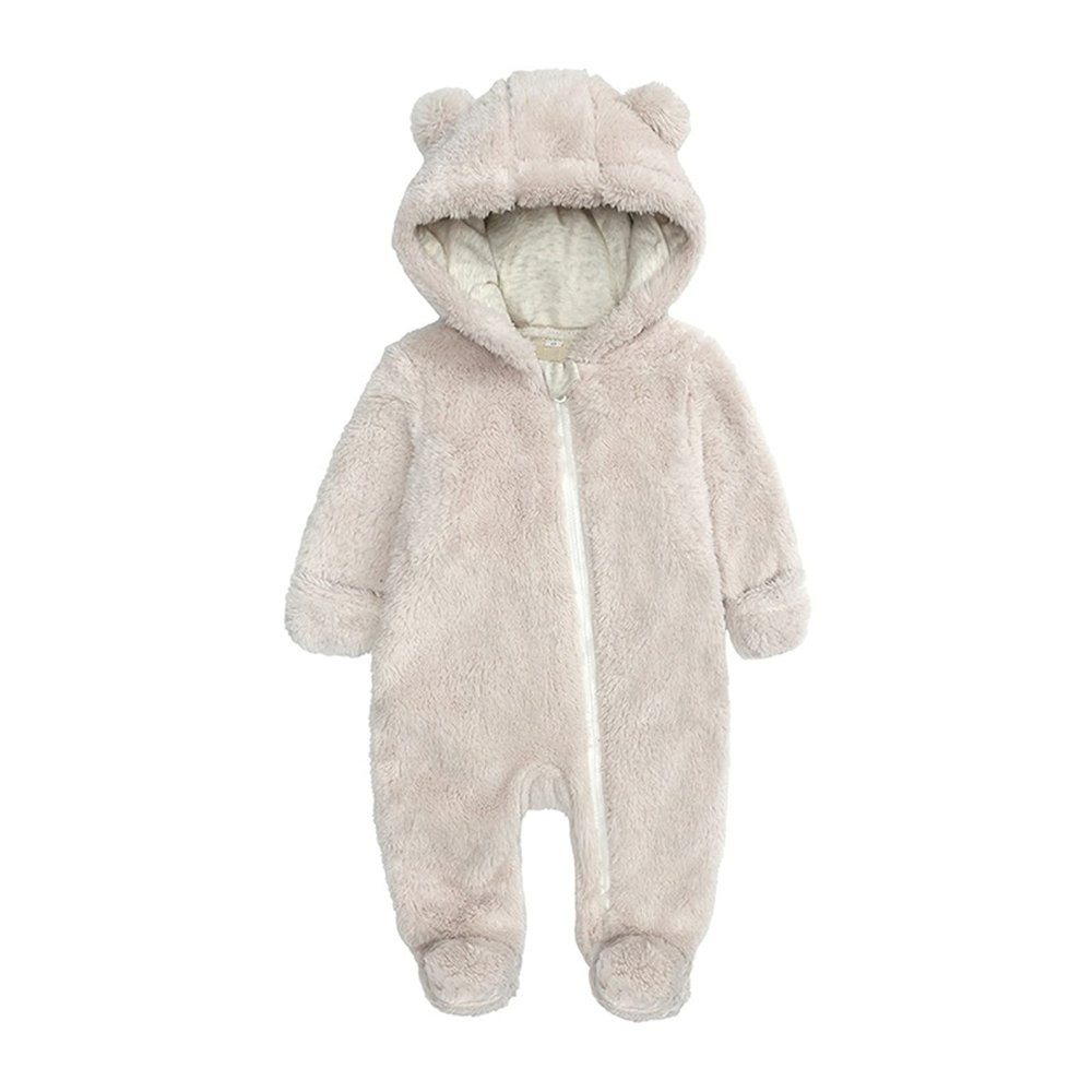 Fleece Romper Outerwear Coat Boy Jacket Footed Jumpsuit Hooded Girl Baby Girls Black Jacket Kids (Beige, 3-6 Months)
