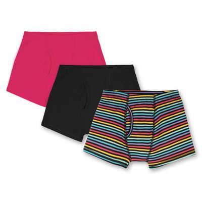Mightly Boys' Boxer Briefs | Organic Cotton Soft Underwear Set for Toddlers and Kids, Elastic and Comfort Underpants, Multi-Pack Shorts, Tagless, Fair Trade Certified 3-Pack, Jewel Stripe, 12
