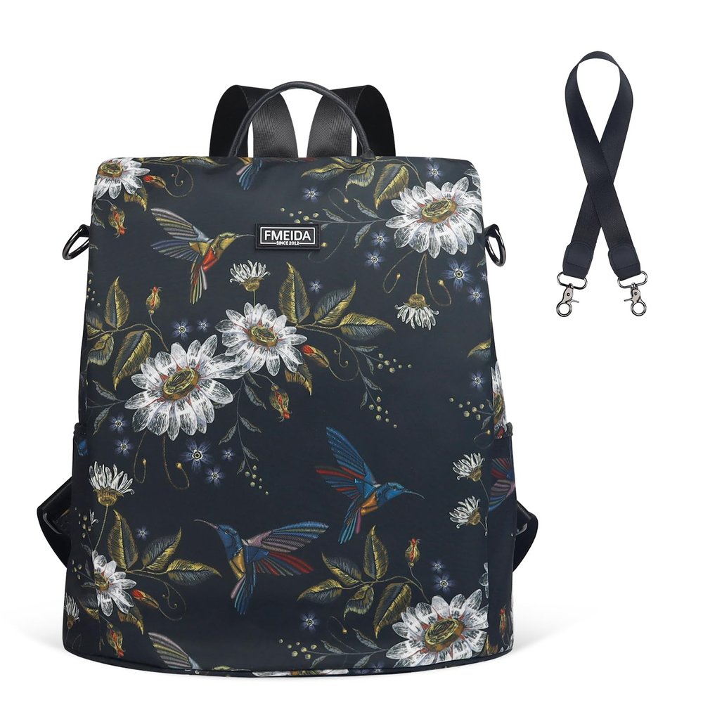Fmeida Backpack Purse for Women Travel Anti-Theft Backpack Nylon Waterproof Daypack Fashion College Bookbag Cute Hummingbird