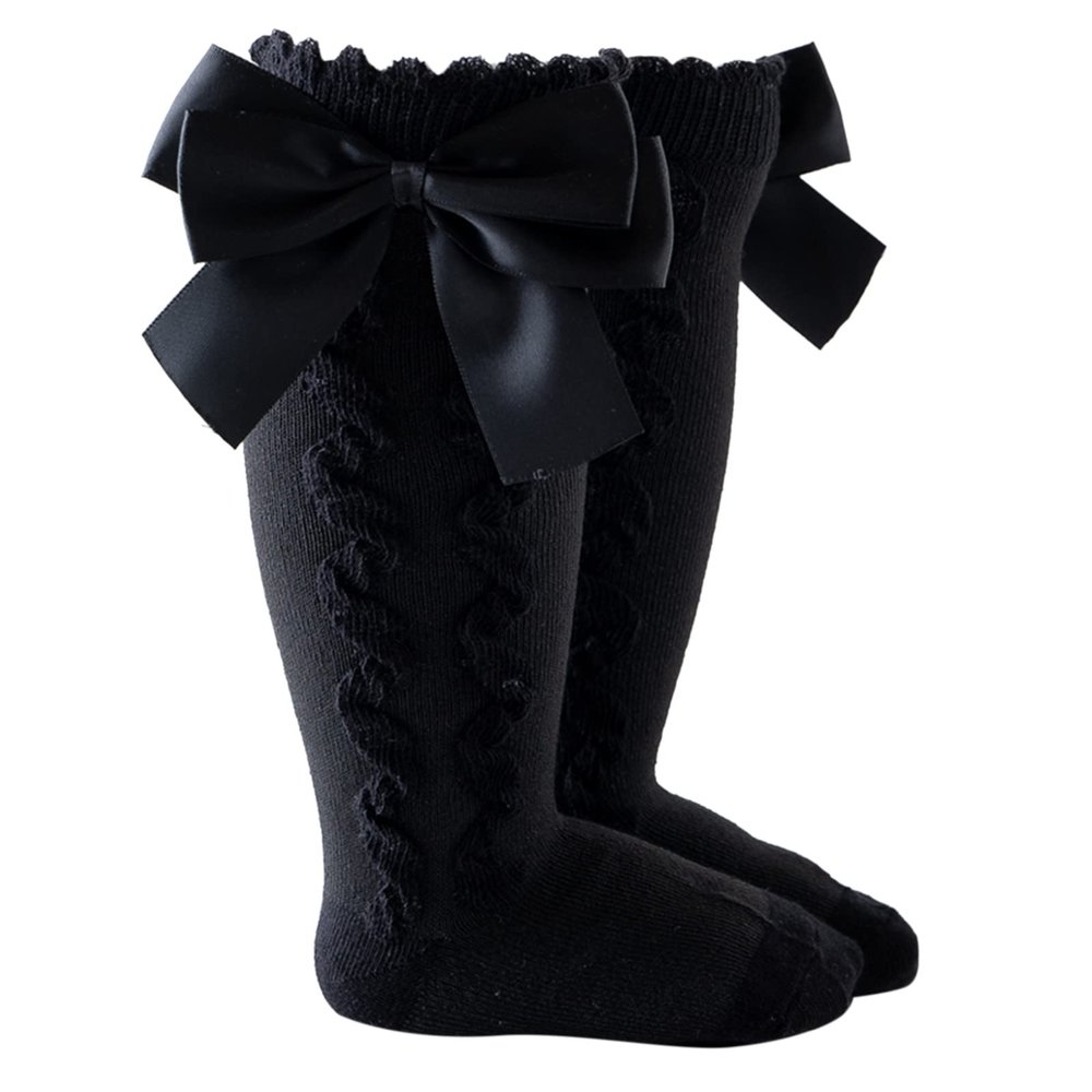 Stockings Princess Sock Baby Girls Socks Solid Kids Mid-Calf Length Knee-High Toddler Baby Care 20 (Black, 3-18 Months)