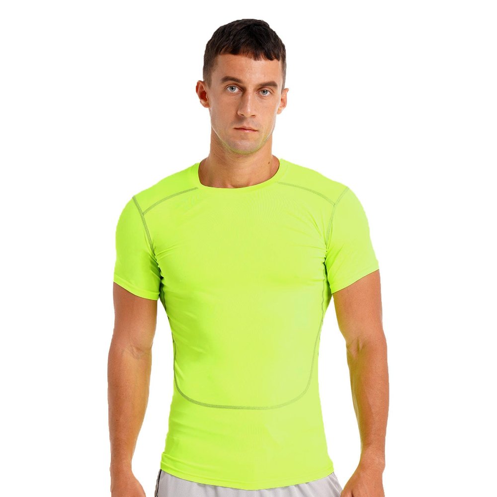 Manyakai Men's Rash Guard Short Sleeves UPF 50+ UV Sun Protection Quick Drying Compression Swim Shirts Fluorescent Green Small