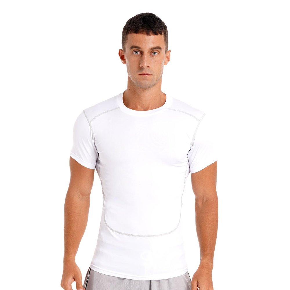 Manyakai Men's Rash Guard Short Sleeves UPF 50+ UV Sun Protection Quick Drying Compression Swim Shirts White Small