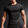 Loloda Men's Short Sleeve Muscle Swim Shirt Quick Dry UPF 50+ Sun Protection Rash Guard Swimwear Black Small view 3