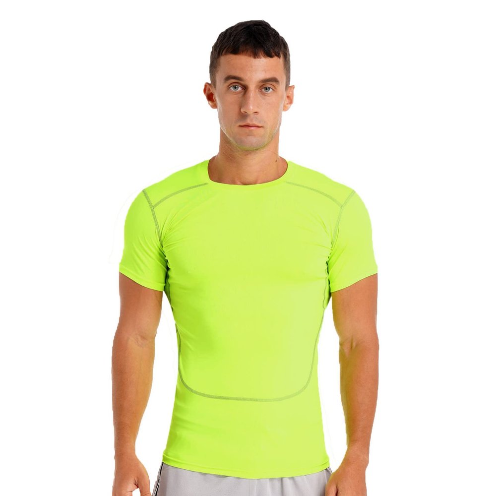 HULIJA Mans Short Sleeve Rash Guard Shirts Swimwear Quick Drying Elastic Athletic Top Sportswear Fluorescent Green Small