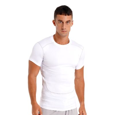 HULIJA Mans Short Sleeve Rash Guard Shirts Swimwear Quick Drying Elastic Athletic Top Sportswear White Small