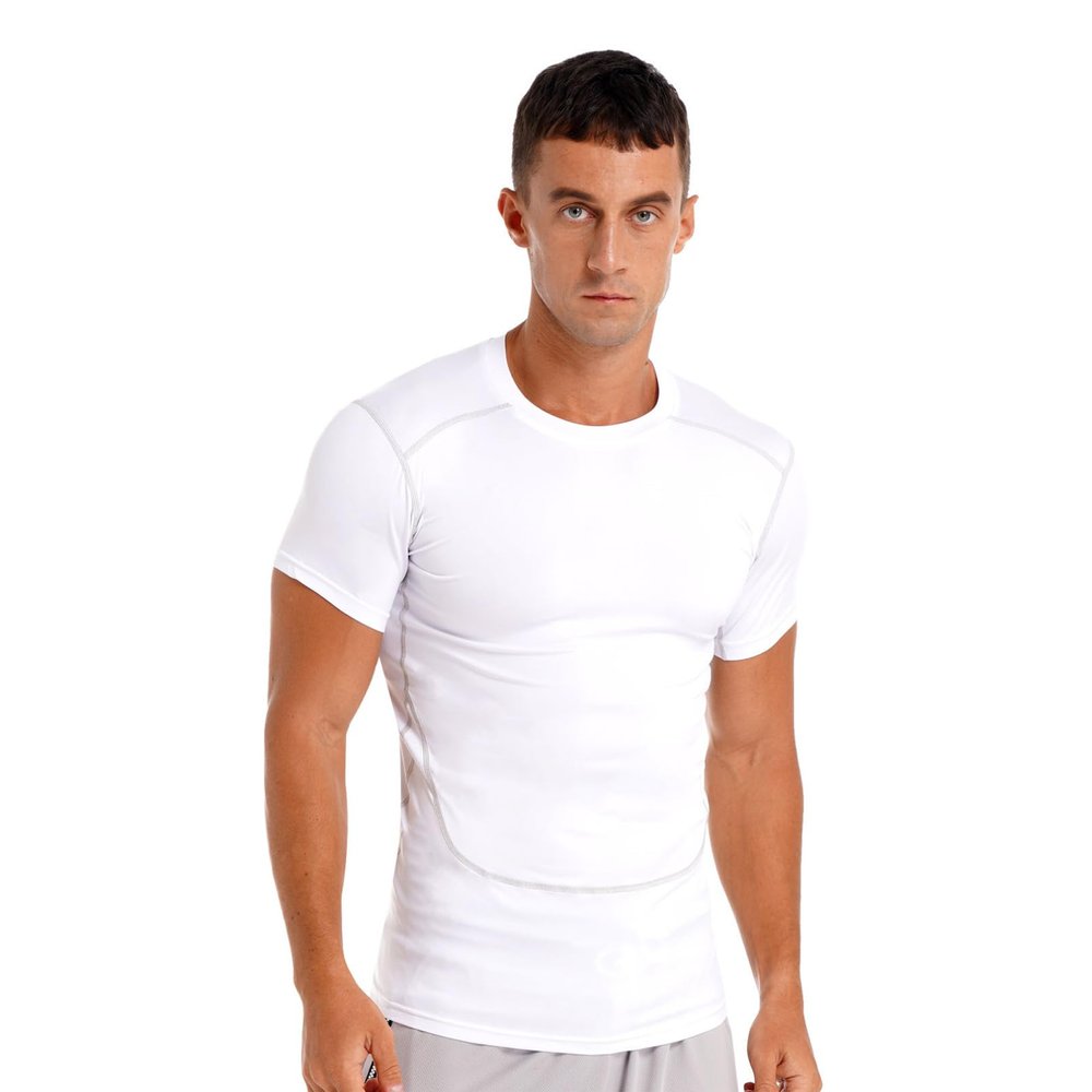 HULIJA Mans Short Sleeve Rash Guard Shirts Swimwear Quick Drying Elastic Athletic Top Sportswear White Small