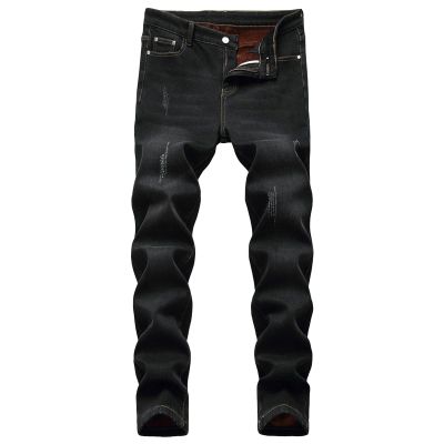 Men's Winter Fleece Lined Jeans Thicken Warm Stretch Denim Pants Regular Fit Classic Straight Leg Jean Trousers (Black,32)