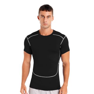 HULIJA Mans Short Sleeve Rash Guard Shirts Swimwear Quick Drying Elastic Athletic Top Sportswear Black Large