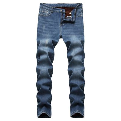 Men's Winter Fleece Lined Jeans Thicken Warm Stretch Denim Pants Regular Fit Classic Straight Leg Jean Trousers (Light Blue,32)