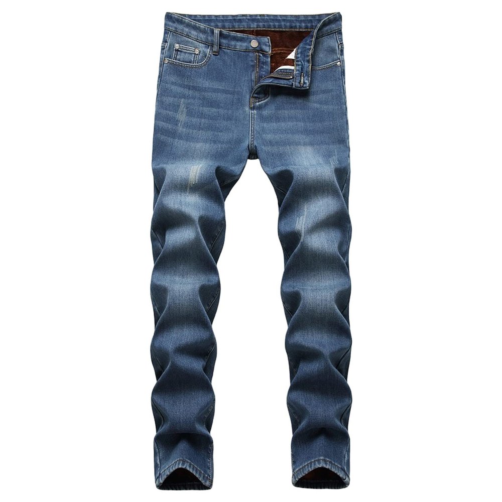 Men's Winter Fleece Lined Jeans Thicken Warm Stretch Denim Pants Regular Fit Classic Straight Leg Jean Trousers (Light Blue,32)