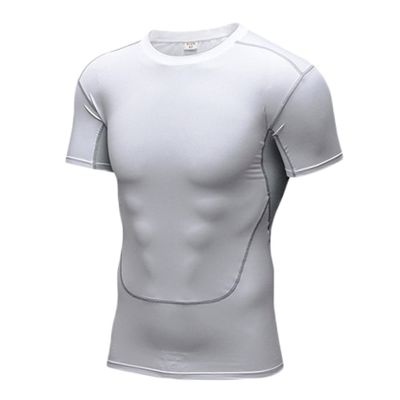 Loloda Men's Short Sleeve Muscle Swim Shirt Quick Dry UPF 50+ Sun Protection Rash Guard Swimwear White Large