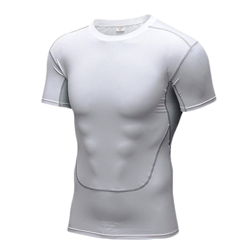 Loloda Men's Short Sleeve Muscle Swim Shirt Quick Dry UPF 50+ Sun Protection Rash Guard Swimwear White Large