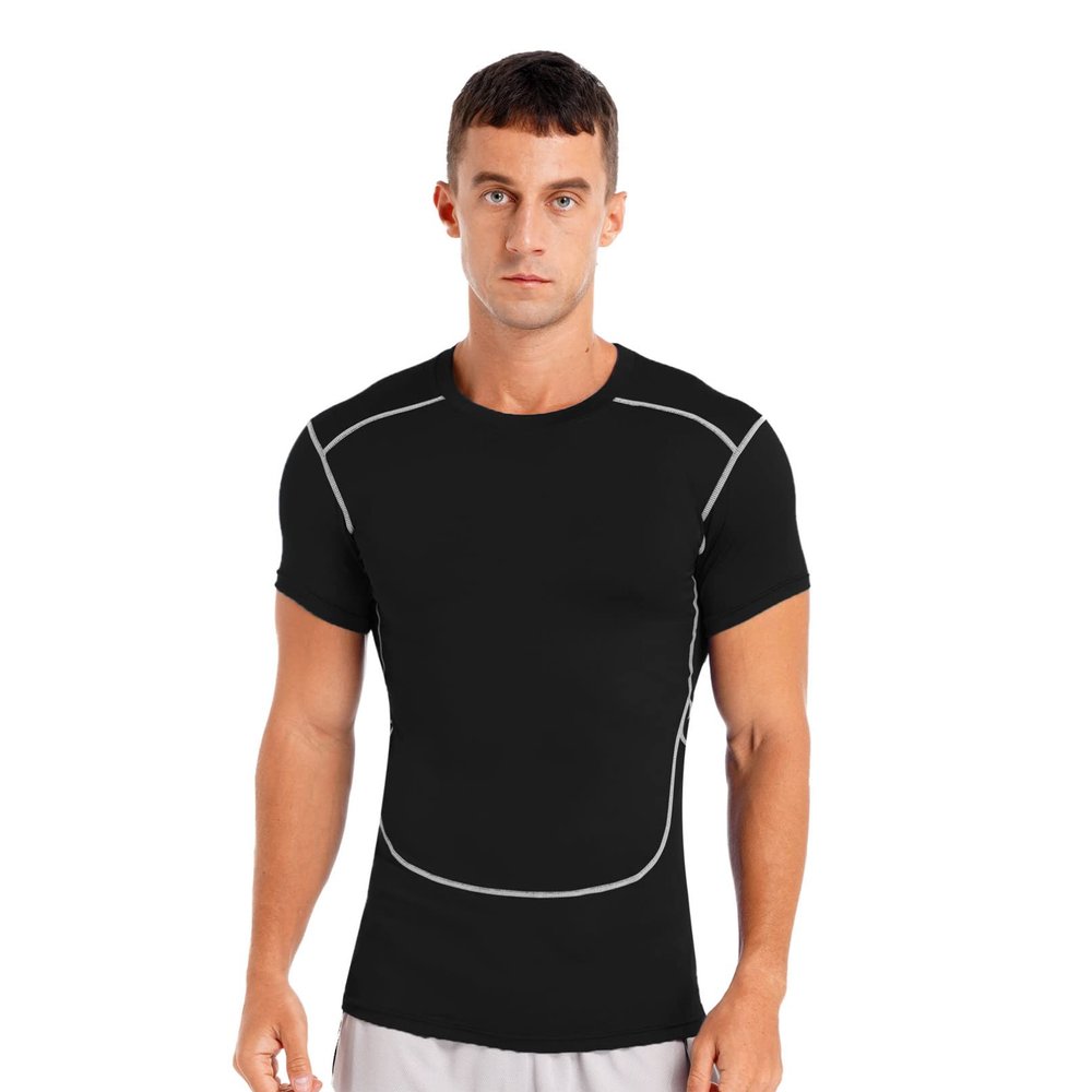 HULIJA Mans Short Sleeve Rash Guard Shirts Swimwear Quick Drying Elastic Athletic Top Sportswear Black Small