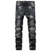 Men's Moto Biker Distressed Jeans Zipper Deco Washed Straight Fit Jean Vintage Casual Slim Stretchy Denim Pants (Black,38) view 1