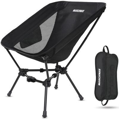 MARCHWAY Lightweight Folding Camping Chair, Portable Foldable Compact for Outdoor Camp, Travel, Beach, Picnic, Festival, Hiking, Backpacking, Supports 330Lbs (Black)
