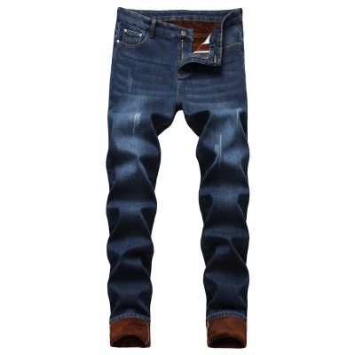 Men's Winter Fleece Lined Jeans Thicken Warm Stretch Denim Pants Regular Fit Classic Straight Leg Jean Trousers (Blue,34)