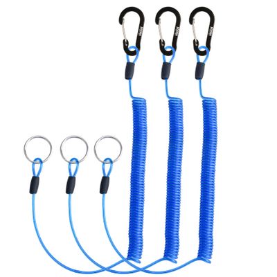 Booms Fishing T01 Coiled Lanyards 3 Packs 79" Blue, Retractable Lanyard Saltwater, Safety Gear Tether for Tools, Rods, Pliers and Fly Nets, Used for Boating, Paddles, Kayak