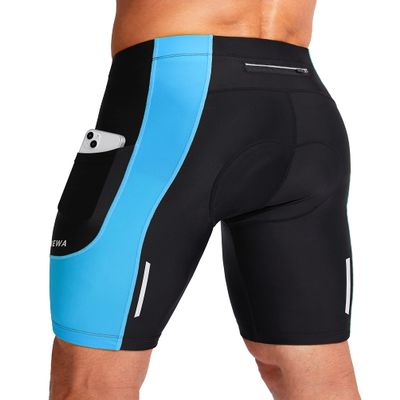 Bike Shorts for Men 3D Padded Bicycle Cycling Underwear Road Biking Biker Mountain Riding Cycle UPF 50+ Shorts Zipper Pockets?Black/Sky Blue Large