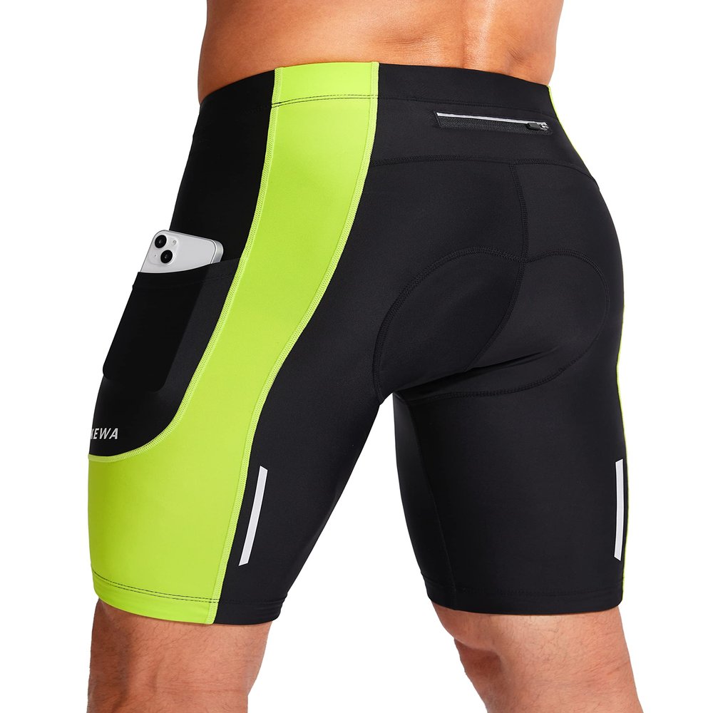 Biking Shorts for Men 3D Padded Bicycle Cycling Underwear Road Bike Biker Mountain Riding Cycle UPF 50+ Shorts Zipper Pockets?Black/Green Medium