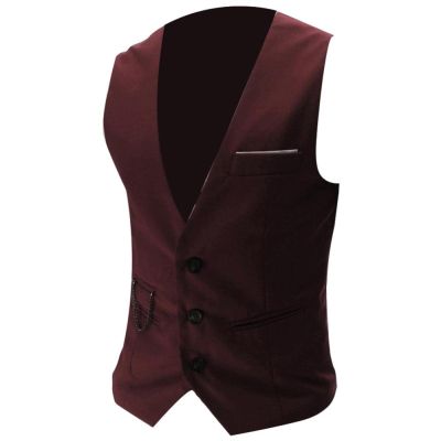 Men's Formal Suit Vest - Autumn Men Solid Color V Neck Single Breasted Sleeveless Button Closure All Match with Pocket Formal Business Vest Waistcoat,Wine Red,5XL