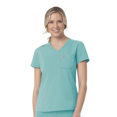 Carhartt Womens Women's Modern Fit Tuck-in Top Medical Scrubs Shirt, Aqua Sea, 3X-Large US