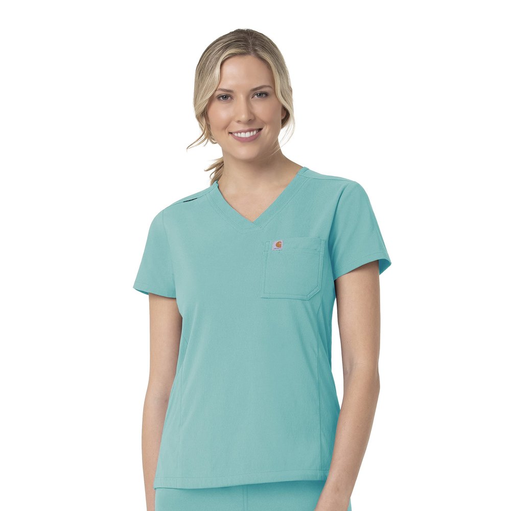 Carhartt Womens Women's Modern Fit Tuck-in Top Medical Scrubs Shirt, Aqua Sea, 3X-Large US