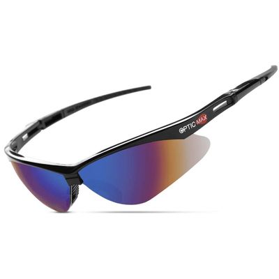 Glove Station Optic Max Safety Glasses for Men & Women, Anti-Fog & Scratch-Resistant Tactical Work Glasses  Eye Protection for Shooting, Construction, Flexible Frame, 1 Pair (Blue Mirrored)