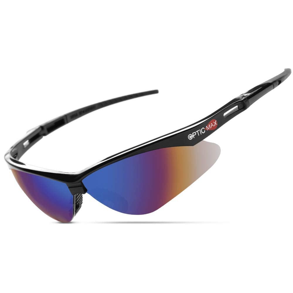 Glove Station Optic Max Safety Glasses for Men & Women, Anti-Fog & Scratch-Resistant Tactical Work Glasses  Eye Protection for Shooting, Construction, Flexible Frame, 1 Pair (Blue Mirrored)