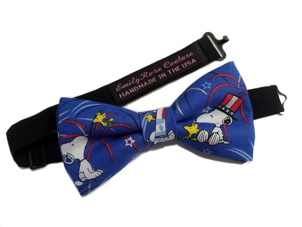 EmilyRose Couture Men's Special Characters Bow Ties Gamer Bow Ties Geek Bow Ties (Cotton, Patriotic Puppy/Large)