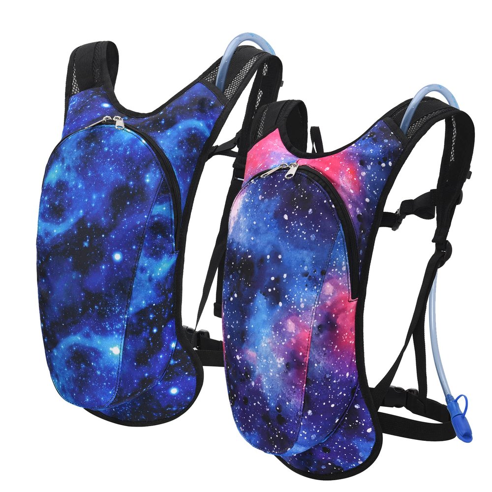 Roptat Hydration Backpack Pack with 2L Hydration Bladder - Lightweight Water Backpack Keeps Water Cool up to 4 Hours Pouch for Women Men Running Riding Biking (Black) (2-Pack Galaxy)