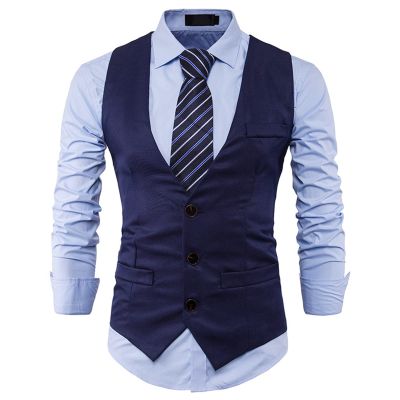 Slim Fit Solid Color Suit Vest, Mens 3 Button V Neck Business Groomsmen Dress Waistcoat for Wedding Prom (Color : Navy, Size : X-Large)