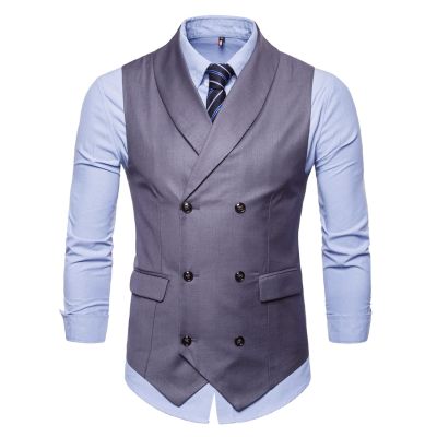 Business Double Breasted Suit Vest, Black and Gray Lapel Casual Formal Groomsmen Dress Waistcoat for Wedding Prom Banquet (Color : Gray, Size : 3X-Large)