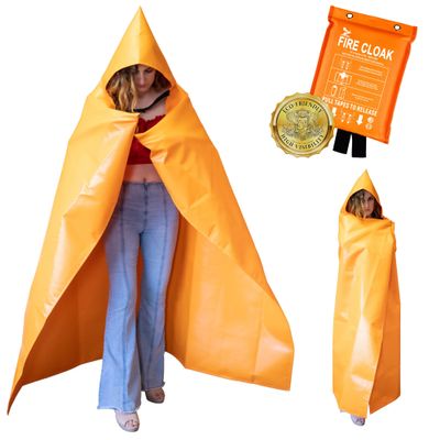 Supa Ant Silicone Fire Cloak for Fireproof Suit Emergency Blanket for Home and Kitchen - Emergency Poncho as Heat Shield Blanket - Fire Resistant Hoodie - Escape Suit with Cape and Hood (47x39 in.- S)