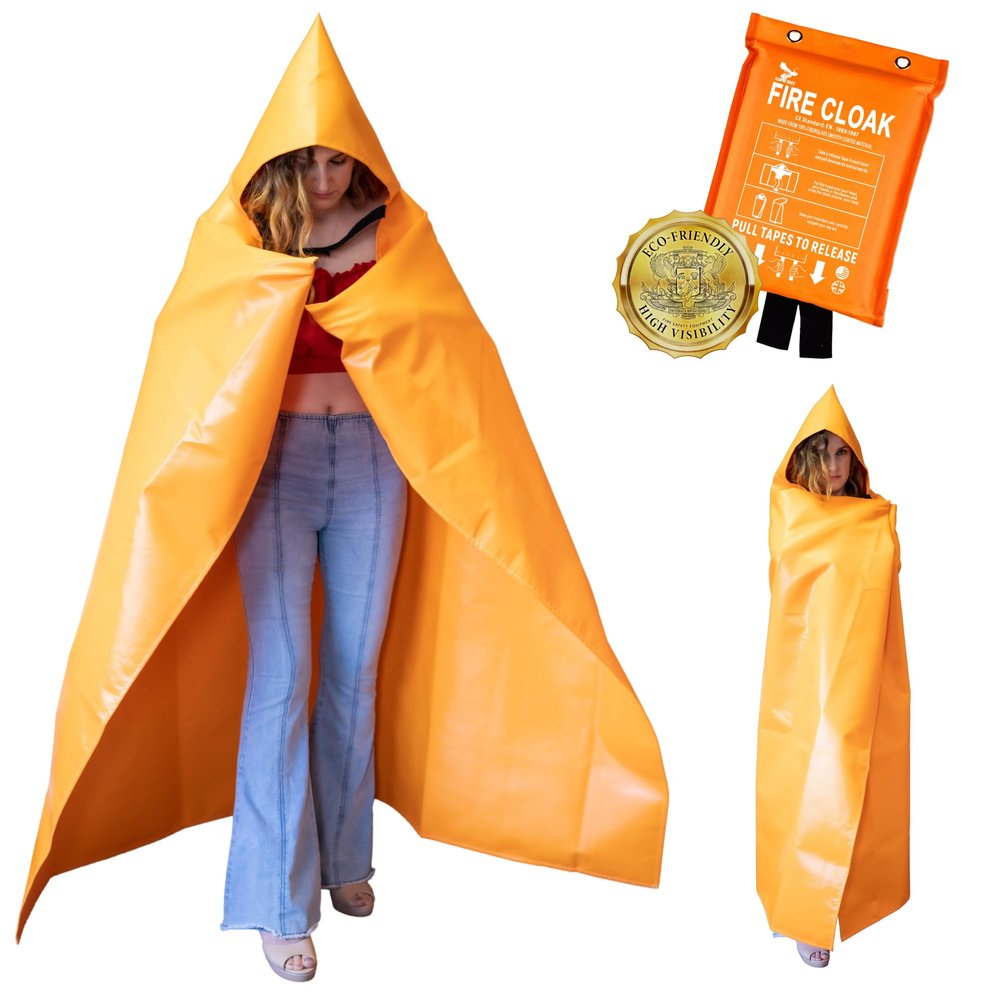 Supa Ant Silicone Fire Cloak for Fireproof Suit Emergency Blanket for Home and Kitchen - Emergency Poncho as Heat Shield Blanket - Fire Resistant Hoodie - Escape Suit with Cape and Hood (47x39 in.- S)