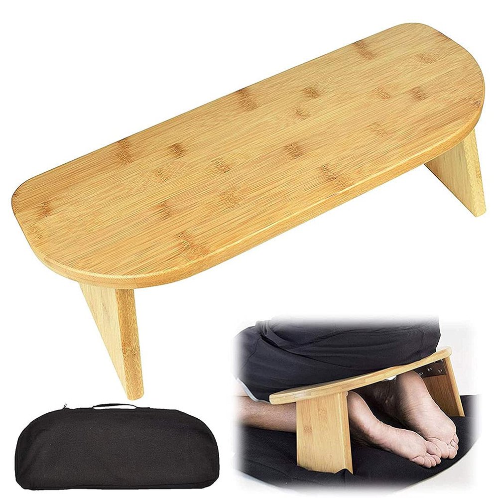 Foldable Meditation Bench Portable Kneeling Chair (18" W x 7.5L) Yoga Stool from Bamboo with Travel Bag