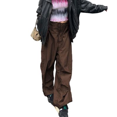 Womens Baggy Cargo Pants Casual Low Waist Adjustable Drawstring Joggers Sweatpants Trousers Punk Streetwear