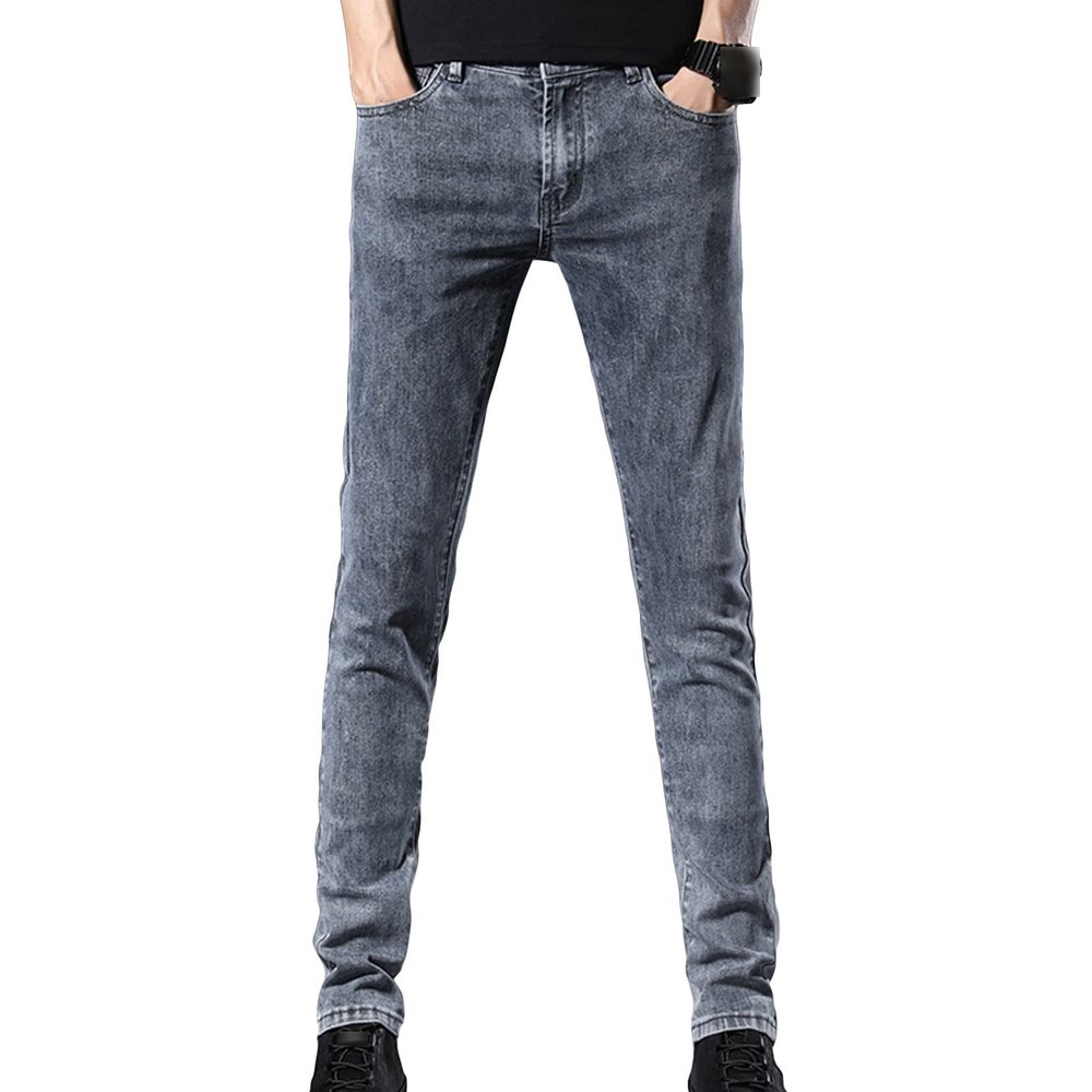 Men's Skinny Slim Fit Stretch Jeans Tapered Leg Denim Pencil Pants Lightweight Classic 5 Pocket Jean Trousers (Light Grey,28)