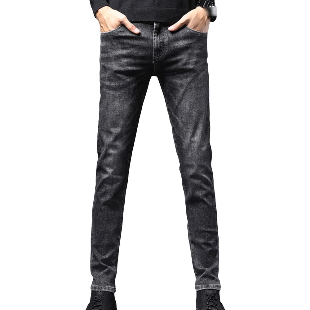 Men's Skinny Slim Fit Stretch Jeans Tapered Leg Denim Pencil Pants Lightweight Classic 5 Pocket Jean Trousers (Grey,34)