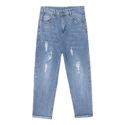 Maiyifu-GJ Ripped Distressed Jeans for Men Slim Fit Straight Leg Crop Denim Pants Destroyed Regular Fit Casual Jean Trousers (Blue,Large)