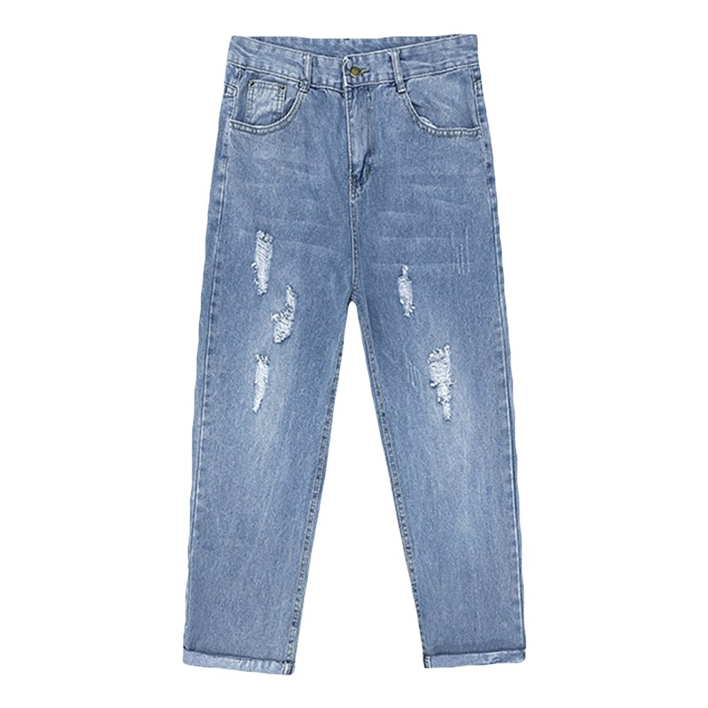 Maiyifu-GJ Ripped Distressed Jeans for Men Slim Fit Straight Leg Crop Denim Pants Destroyed Regular Fit Casual Jean Trousers (Blue,Large)