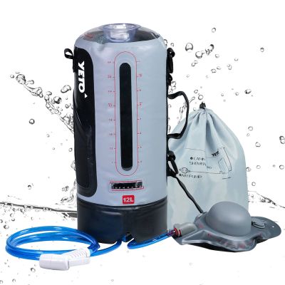 yETO 12L/3.17 Gallons Portable Camping Shower Portable Shower for Camping Camp Shower Solar Shower Outside Shower with Pressure Foot Pump and Handy Nozzle Camping Showers Camping Shower Bag, GREY-12L