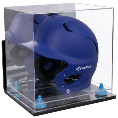 Better Display Cases Acrylic Baseball Batting Helmet Display Case with Mirror, Light Blue Risers , Wall Mount and Mirror Base(V22/A012)