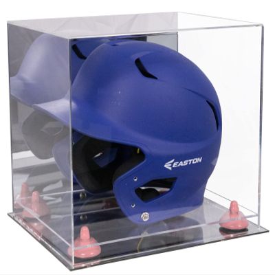 Better Display Cases Acrylic Baseball Batting Helmet Display Case with Mirror, Pink Risers and Mirror Base(V22/A012)