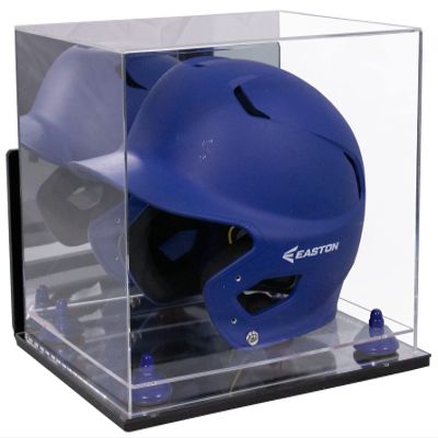 Better Display Cases Acrylic Baseball Batting Helmet Display Case with Mirror, Navy Blue Risers , Wall Mount and Mirror Base(V22/A012)