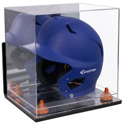 Better Display Cases Acrylic Baseball Batting Helmet Display Case with Mirror, Orange Risers , Wall Mount and Mirror Base(V22/A012)