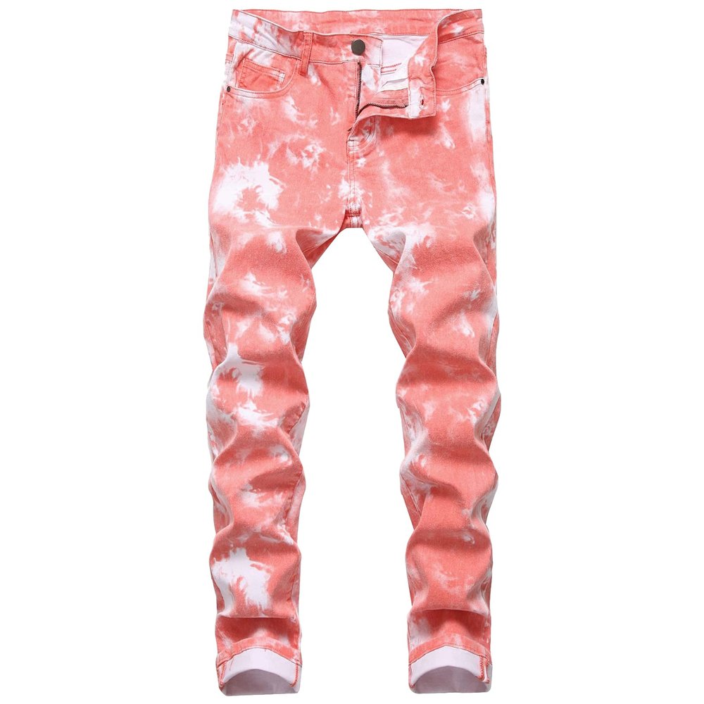 Men's Slim Fit Printed Stretch Jeans Skinny Casual Comfy Denim Pants Lightweight Stylish Hip Hop Jean Trousers (Red,33)