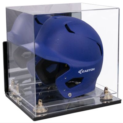 Better Display Cases Acrylic Baseball Batting Helmet Display Case with Mirror, Gold Risers , Wall Mount and Mirror Base(V22/A012)