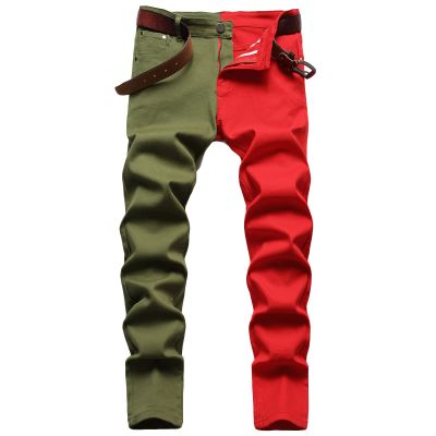 Men's Patchwork Skinny Jeans Slim Fit Stretch Straight Leg Denim Pants Casual Vintage Washed Jean Trousers (Color 11,38)